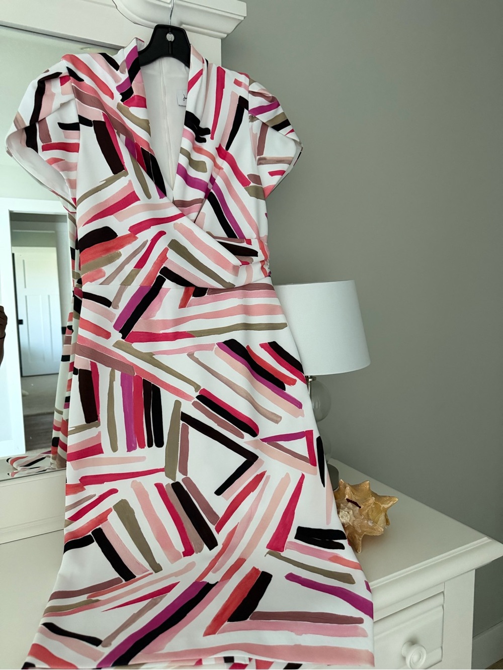 Joseph Ribkoff Pink Abstract Wrap-Style Midi Dress